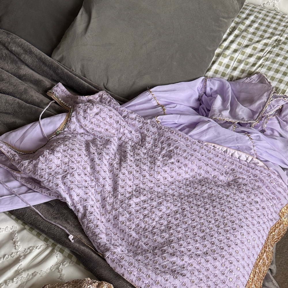 Lavender Embroidered Dress with Gold Sharara